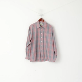 Minimalist Closure Rico Mancini Men XL Casual Shirt Red Check Cotton Vintage Golf Long Sleeve Top