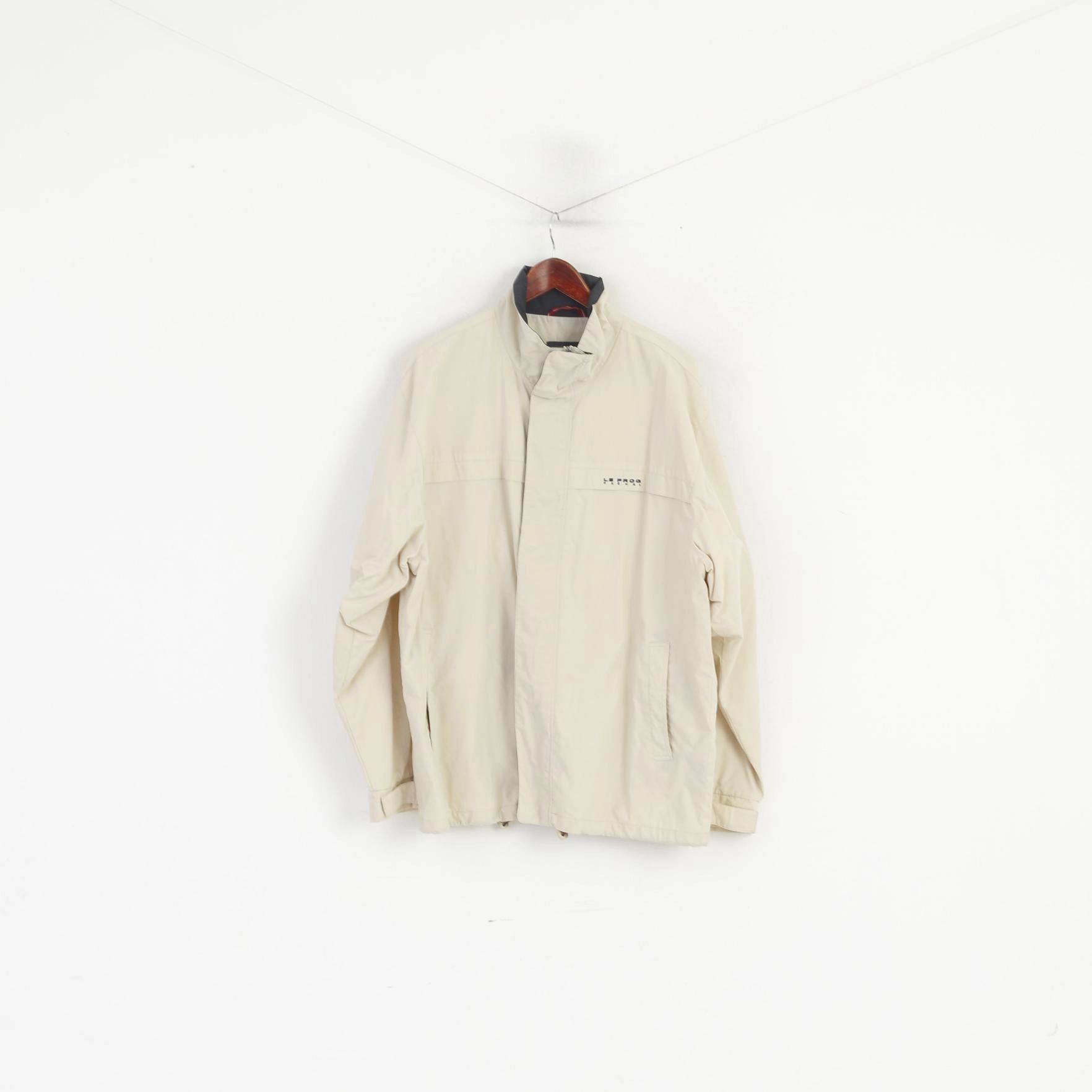 Le Frog Casual Men XXL Jacket Beige Lightweight Harrington Full Zip Classic Top Kindness Expose