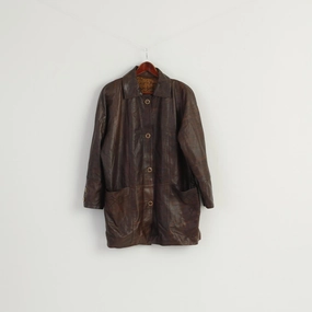 Leather Stil Confezioni Women L Jacket Brown Soft Leather Shoulder Pads Gold Buttons Refresh