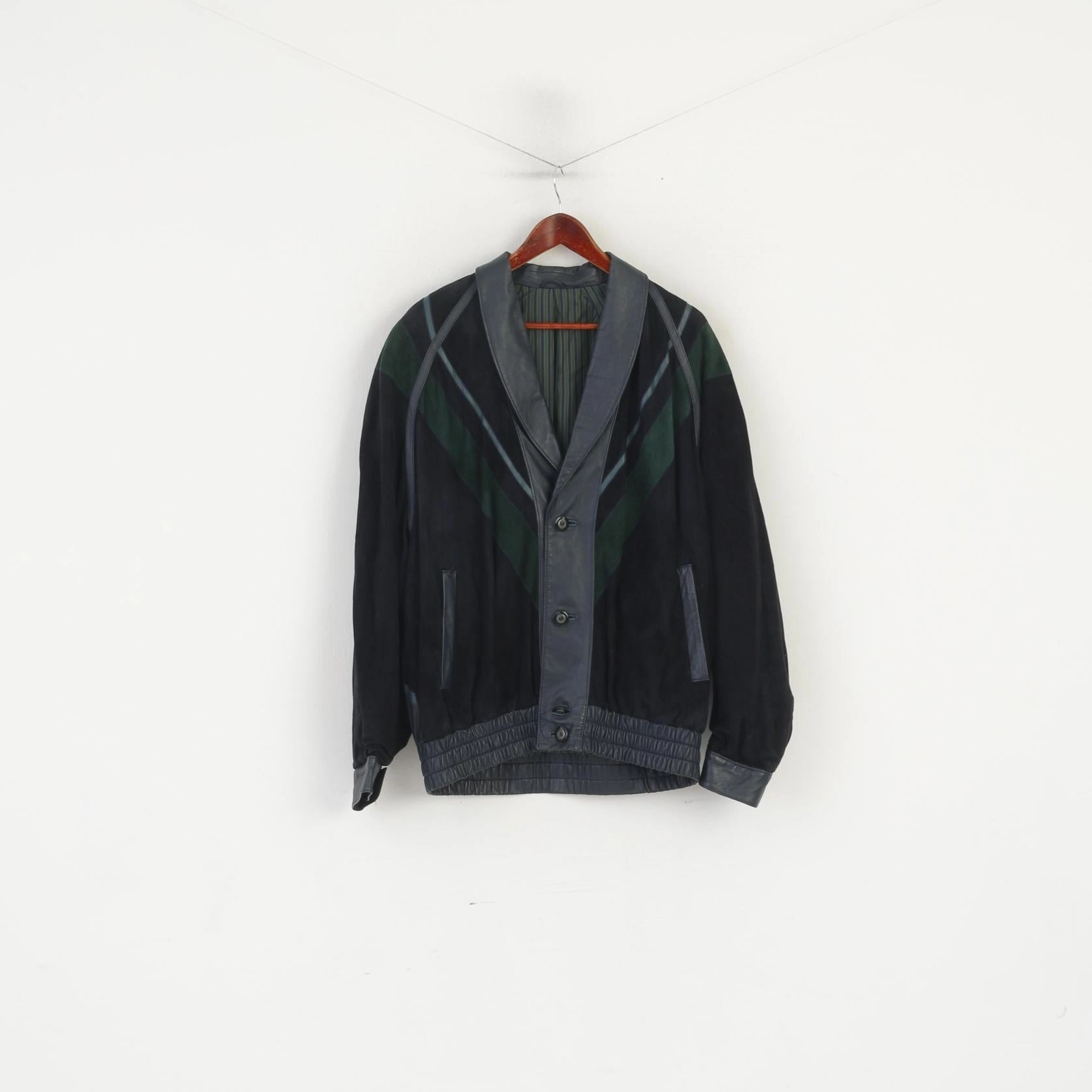 Leder Mode Breitkreuz Men L Jacket Navy Vintage Leather Shoulder Pads Retro Top Urban Ready