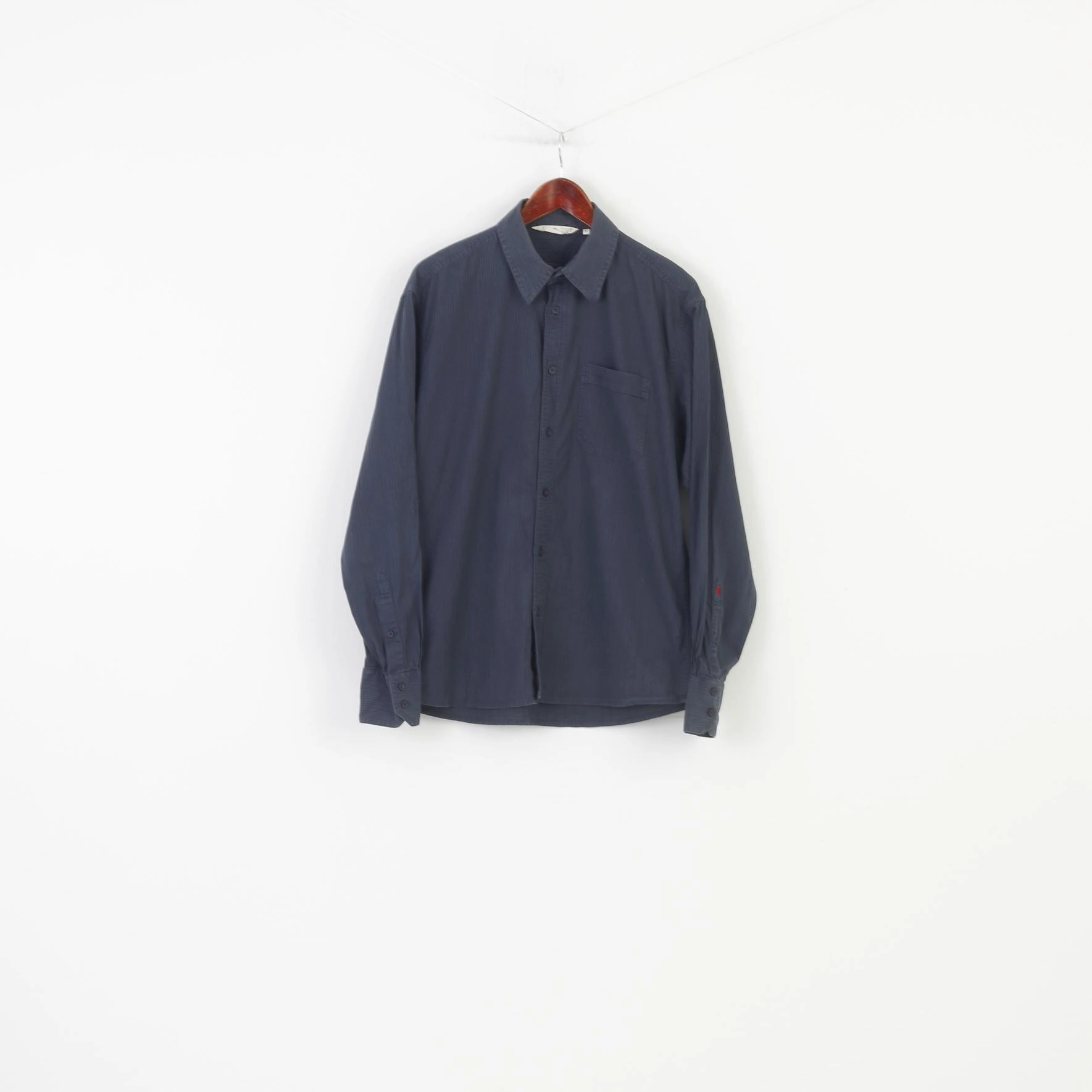 Waffle Weave Lee Cooper Men L Casual Shirt Navy Long Sleeve Striped Colar Cotton Top