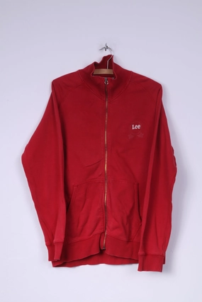 Cozy Clothing Style Lee Mens XL Sweatshirt Full Zipper Jumper Cotton Red