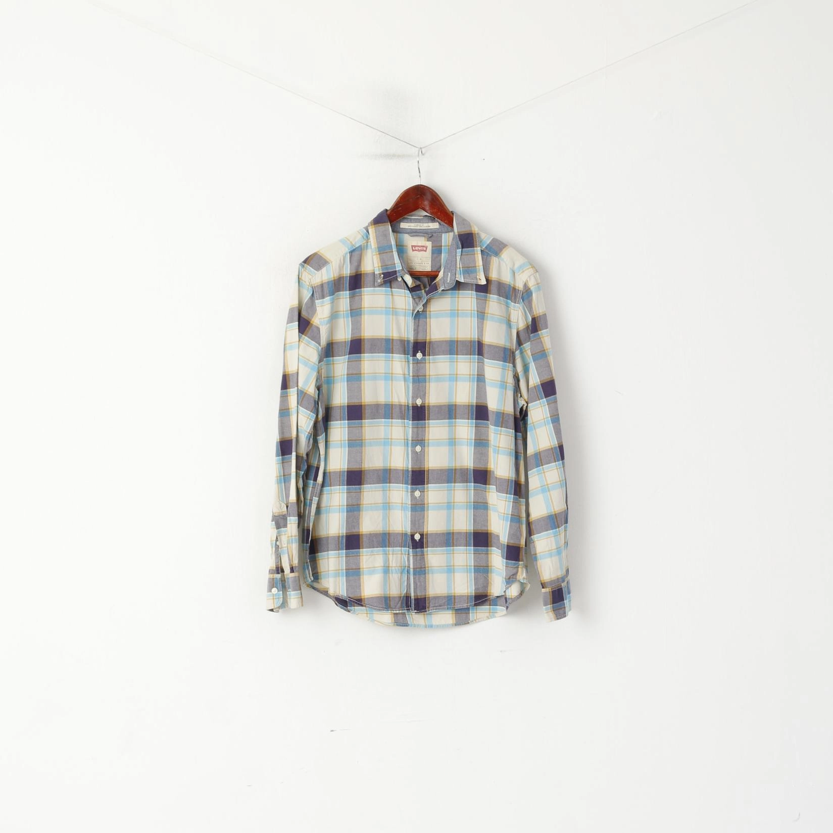 Non-Iron Fashion staples Levi's Men L Casual Shirt Blue Check Standrad Fit Long Sleeve Vintage Top