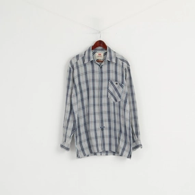 Levi's Men M (L) Casual Shirt Blue Check 100% Cotton Pocket Long Sleeve Top Bamboo Fiber Blend
