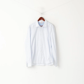 Spring Collection Levi's Men XXL Casual Shirt Blue White Striped Cotton Long Sleeve Top