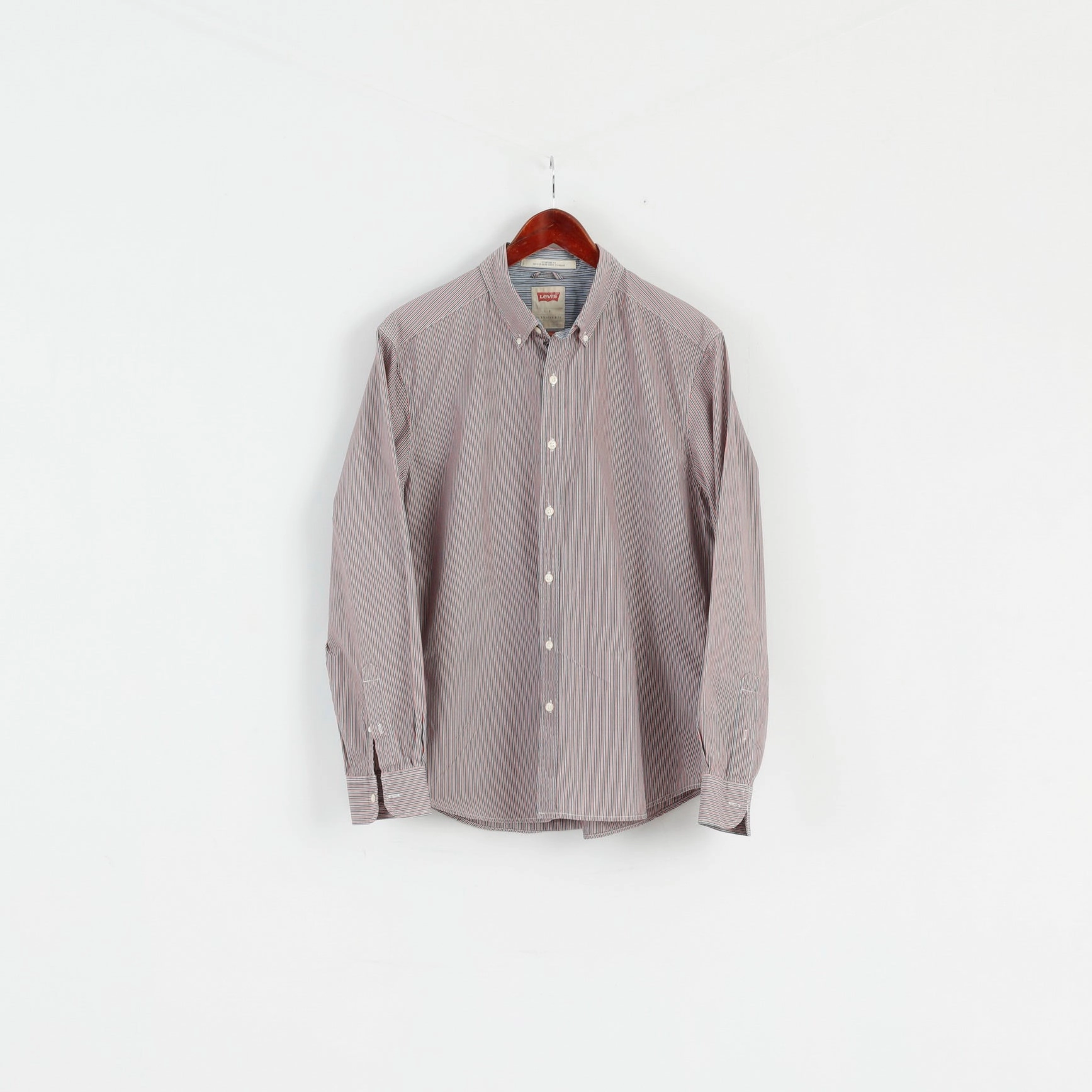 Levi's Mens L Casual Shirt Blue Red Striped Cotton Standard Fit Long Sleeve Business Meeting Abrasion resistant