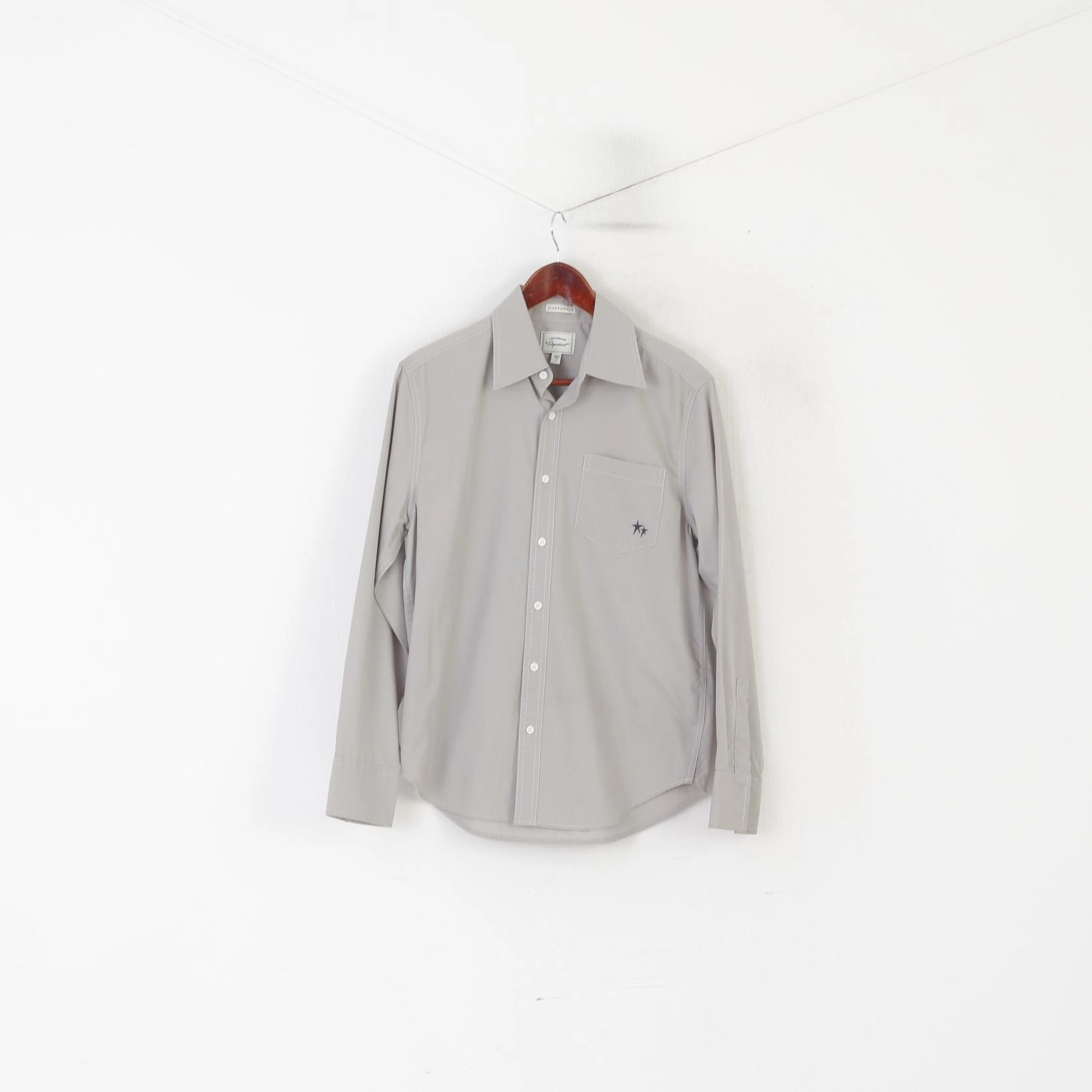 Levi's Signature Men S Casual Shirt Gray Cotton Custom Fit Long Sleeve Pocket Top Loose style