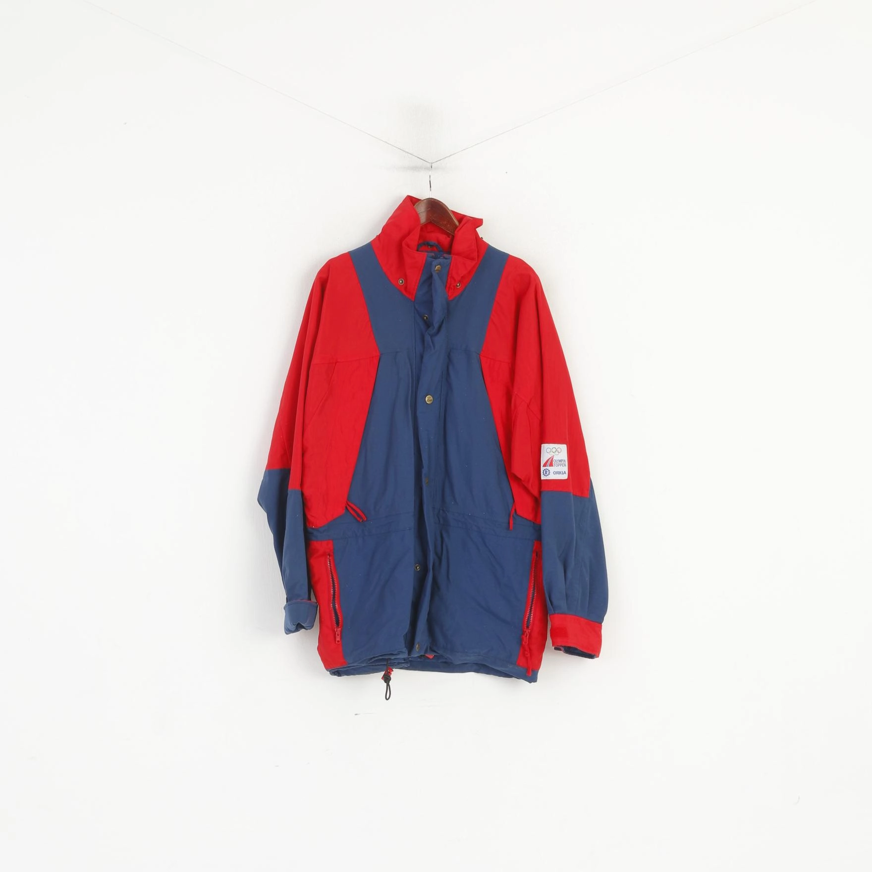 Olympia Toppen Men M Jacket Navy Vintage Olympic Lined Nylon Outdoor Full Zip Parka Heavyweight Nail-clipper