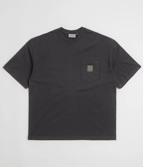 Carhartt Hudson Pocket T-Shirt - Black Linen blend Micro Perforation