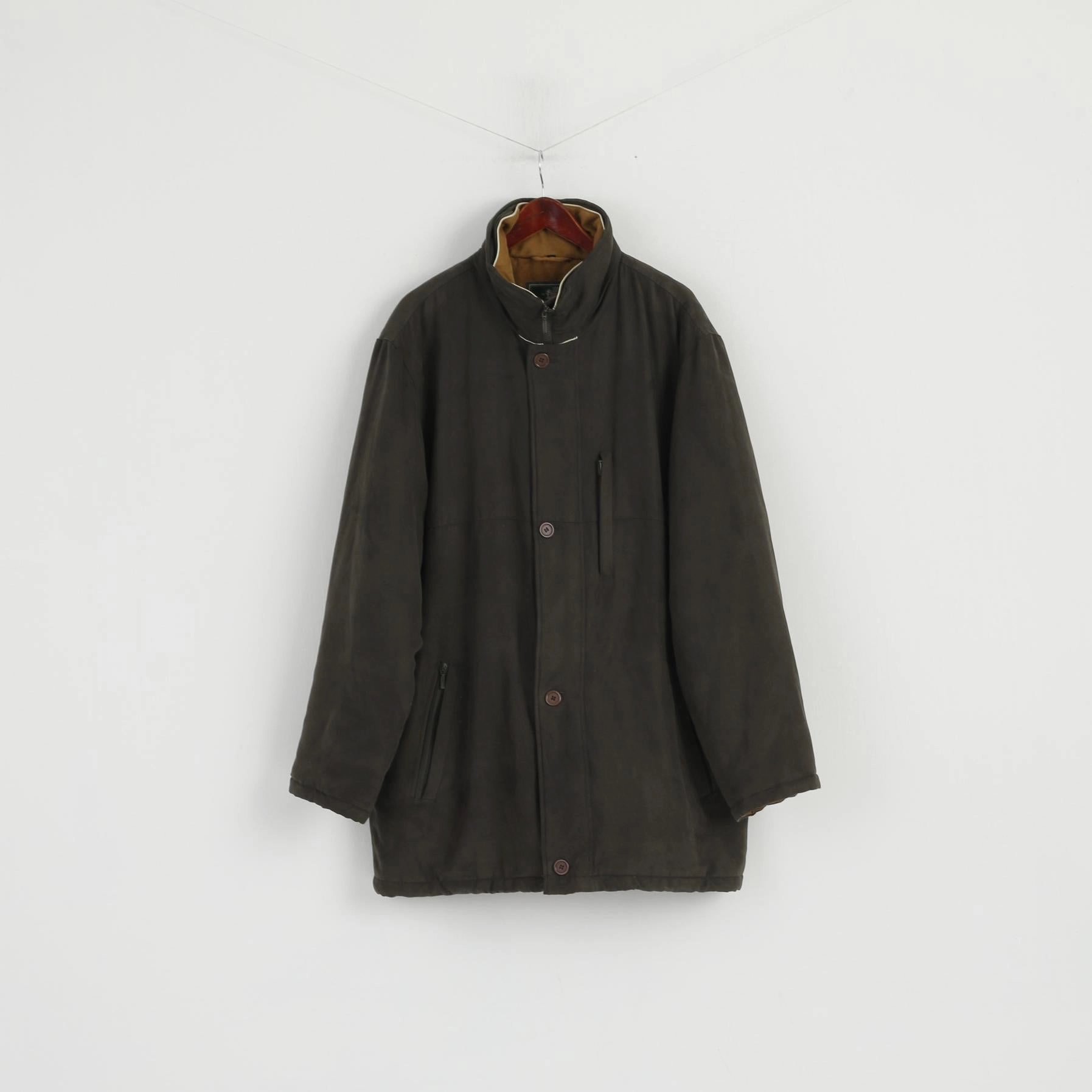 Lapidus Men 58 XXL Jacket Green Velvet Full Zipper Padded Long Soft Coat Articulated Elbows Minimal Lines