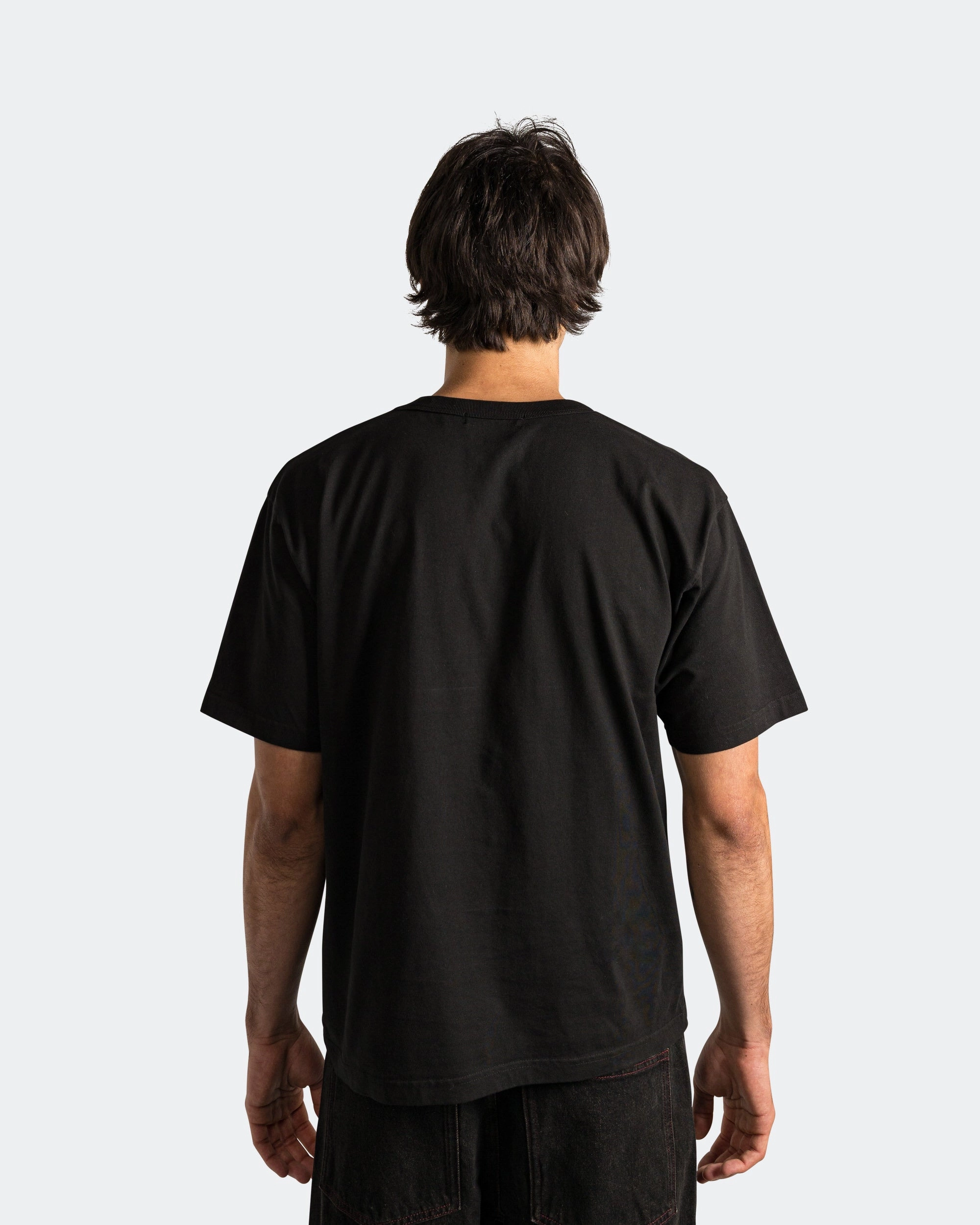Ribbed Neckline Reinforced Shoulder Stitching Watcher Tee - Black