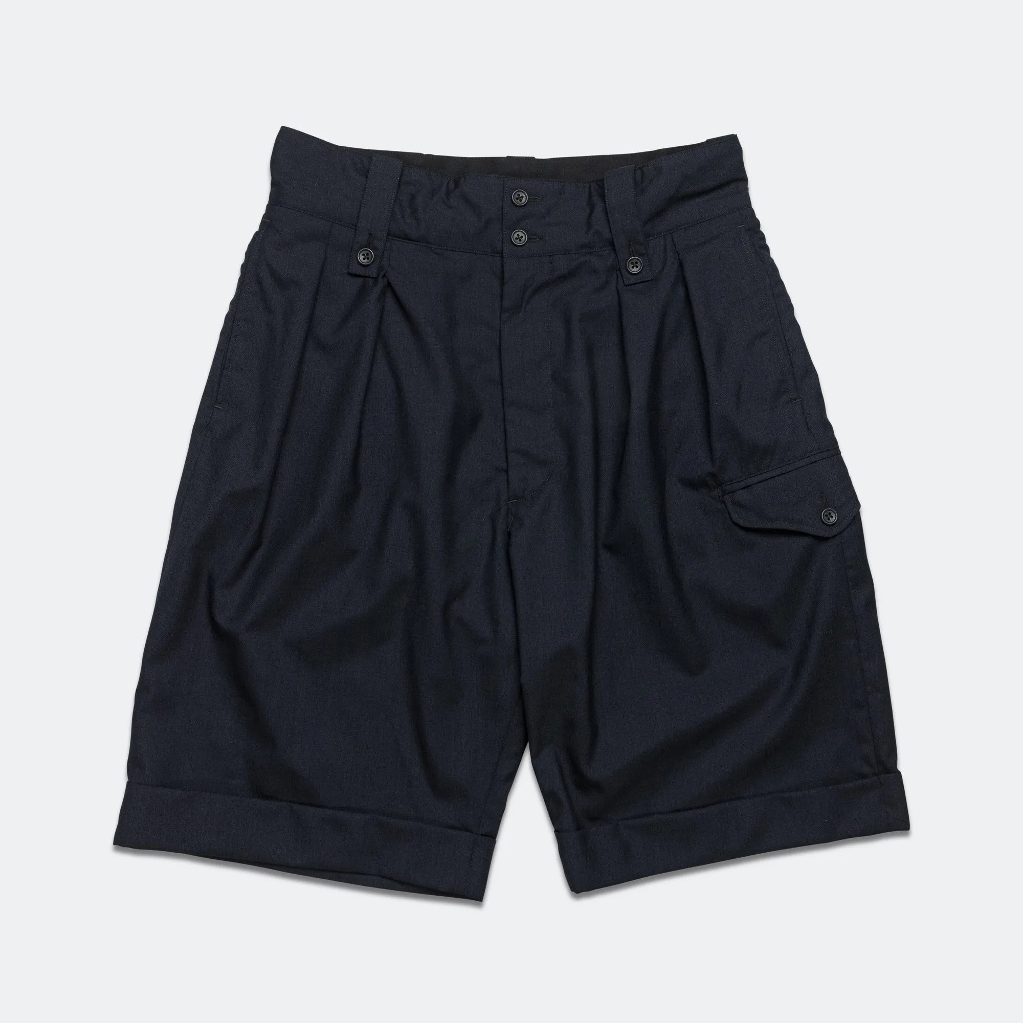 petite size Compact Packable Design Ghurka Shorts - Dark Navy Tropical Wool