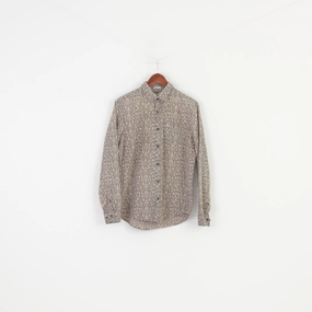 Penguin Men M Casual Shirt  Light Brown Heritage Slim Fit Flower  Cotton Long Sleeve Buttons Collar Top Bold Graphics