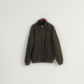 GANT Men 3XL Jacket Green Newport Cotton Nylon Blend Bomber Zip Up Sport Top Mirror Embroidered