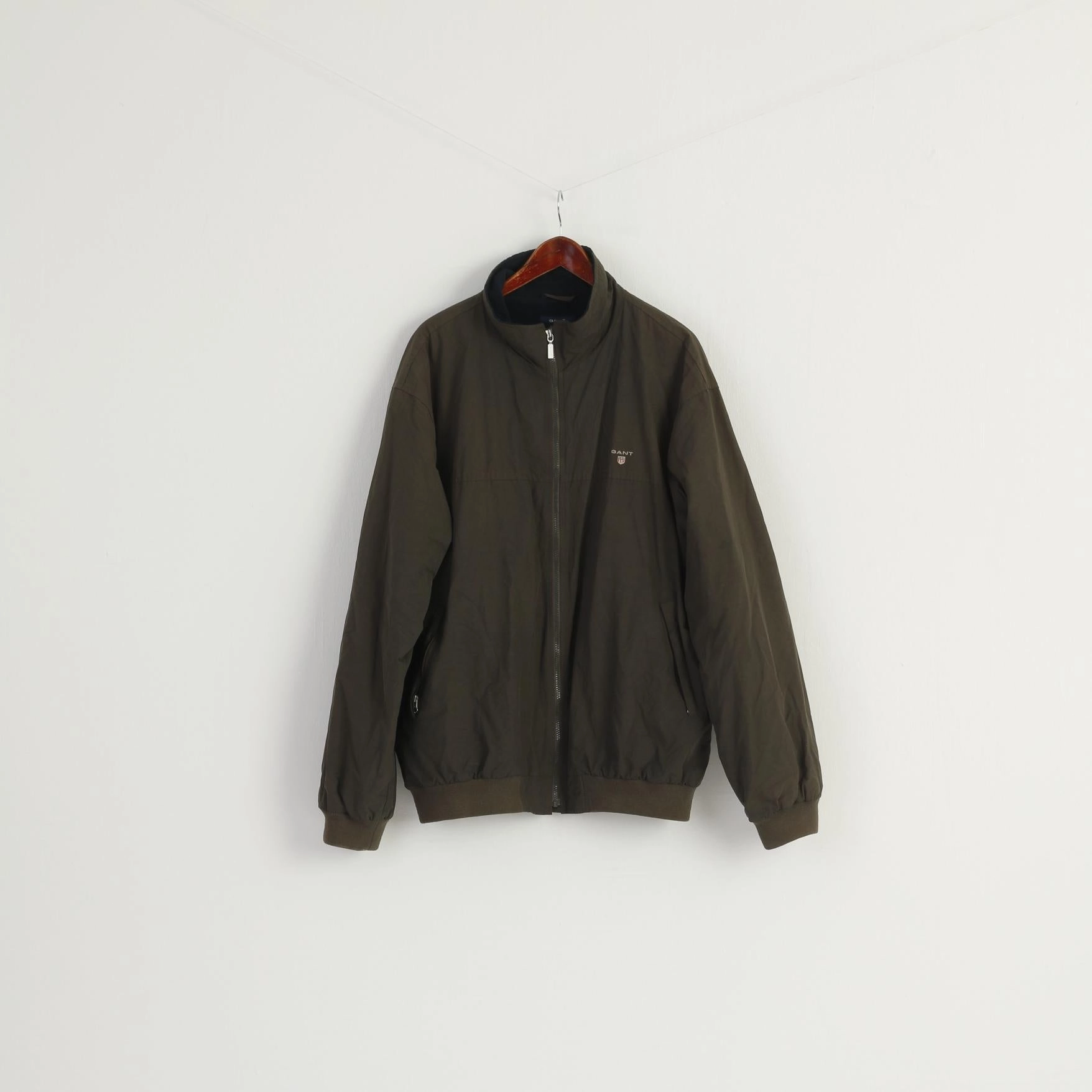 GANT Men 3XL Jacket Green Newport Cotton Nylon Blend Bomber Zip Up Sport Top Mirror Embroidered