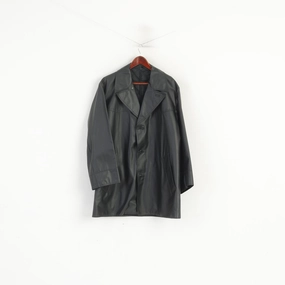 Risa Men 52 L Jacket Black Shiny Removable Lining Single Breasted Swiss Made Top Dual Zipper System