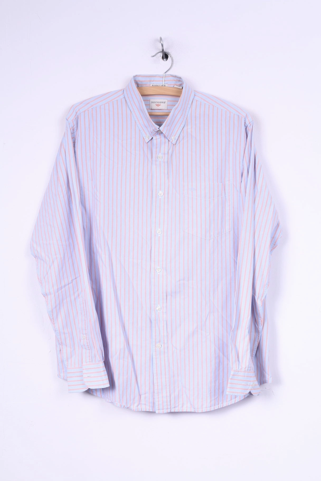 Odor Control Fabric Advanced Moisture Management Dockers Mens L Casual Shirt Long Sleeve Blue Striped Modern Classic