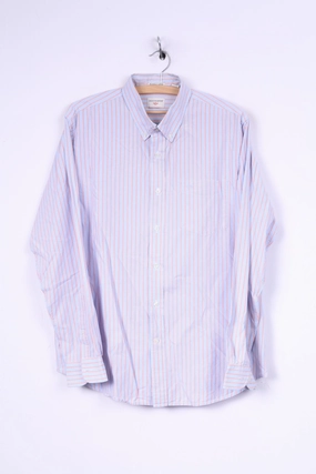 Odor Control Fabric Advanced Moisture Management Dockers Mens L Casual Shirt Long Sleeve Blue Striped Modern Classic