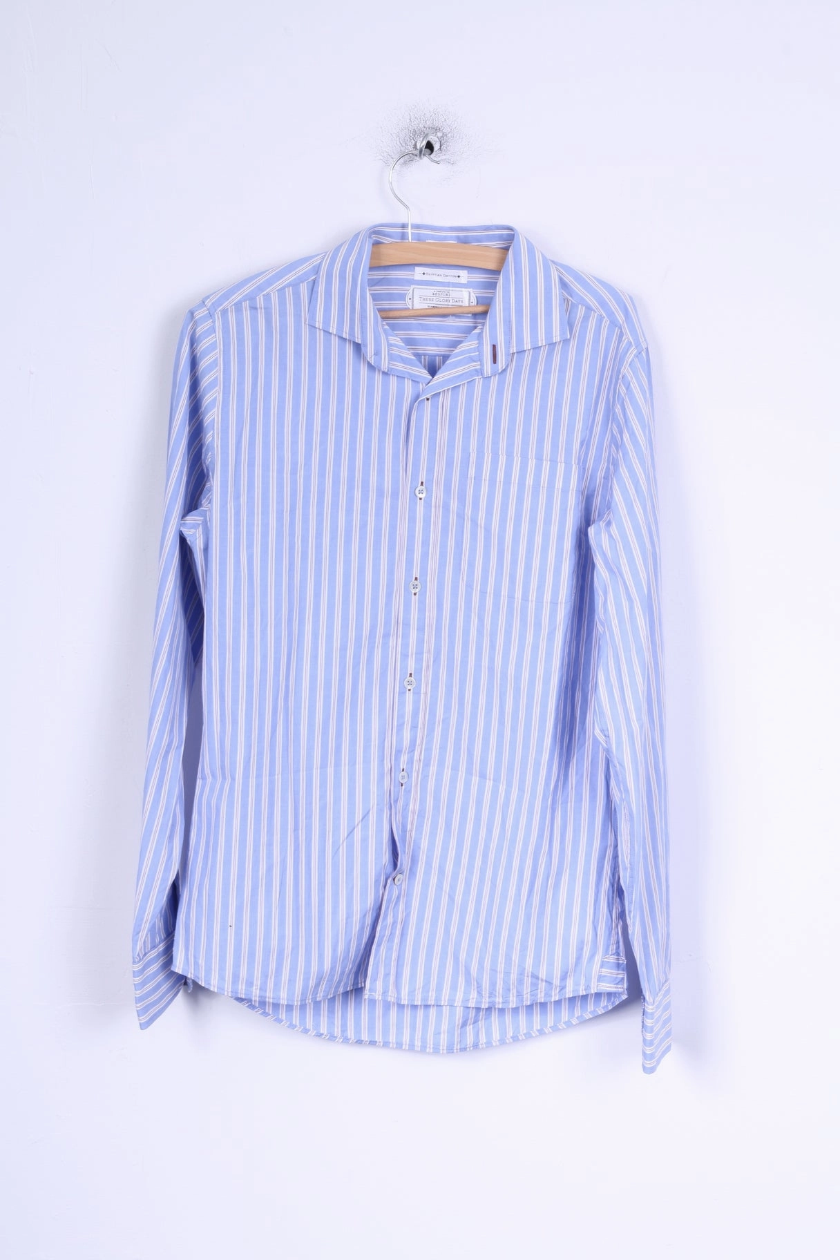 These Glory Days Mens M Casual Shirt Blue Striped Slim Fit Egyptian Cotton Multipocket Style Workwear Essential