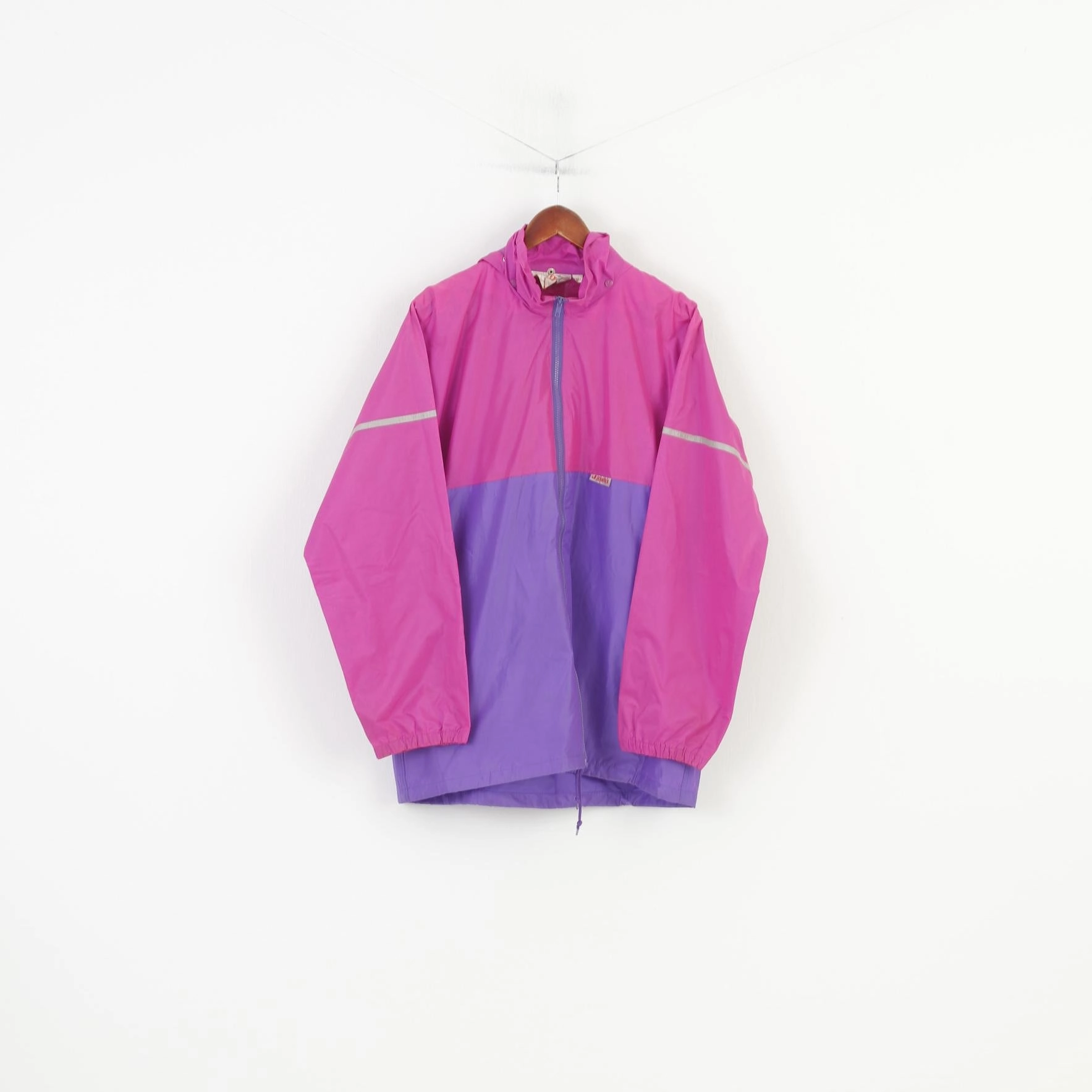 Jeantex Men 52 XL Jacket Hood Waterproof Nylon Pink Full Zipper Vintage Outdoor Top thrift - store find