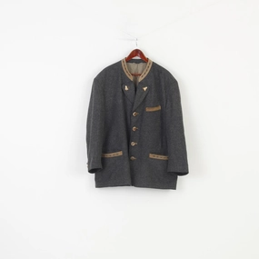 Lodenfrey Men 56 Blazer Wool Grey Vintage Tyrol Tiroler Loden Collar  Bottoms Jacket Top All-Season Outerwear train journey