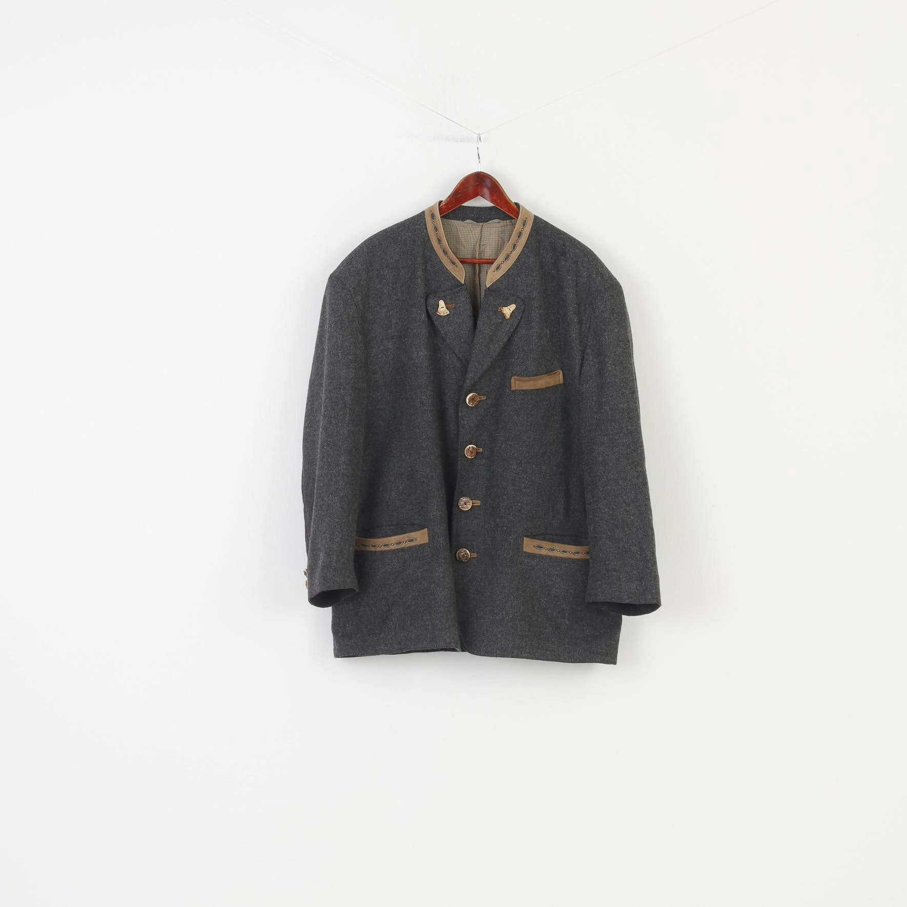 Lodenfrey Men 56 Blazer Wool Grey Vintage Tyrol Tiroler Loden Collar  Bottoms Jacket Top All-Season Outerwear train journey