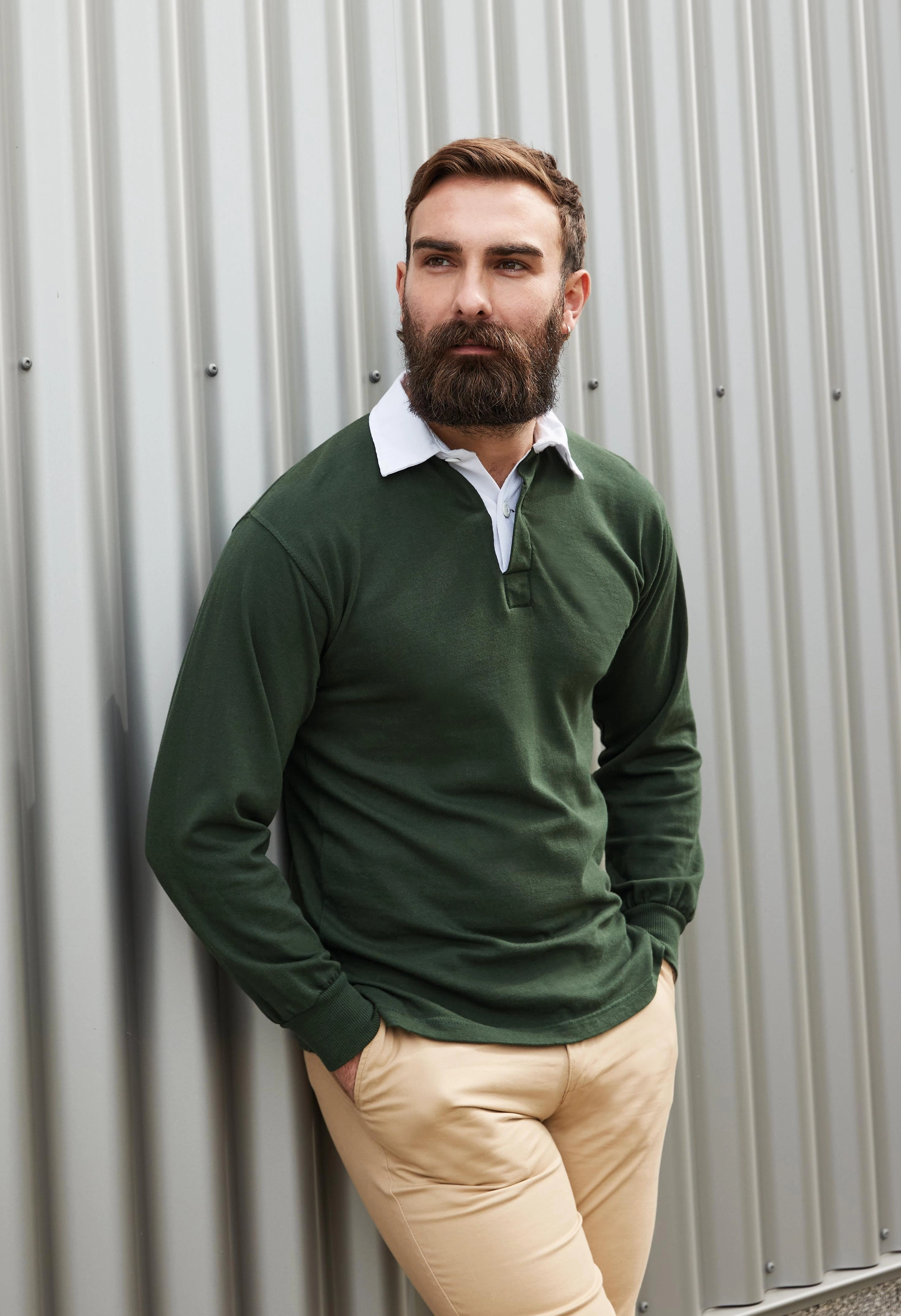 Relaxed Fit High-End Look Long Sleeve Plain Rugby Top | BLACK