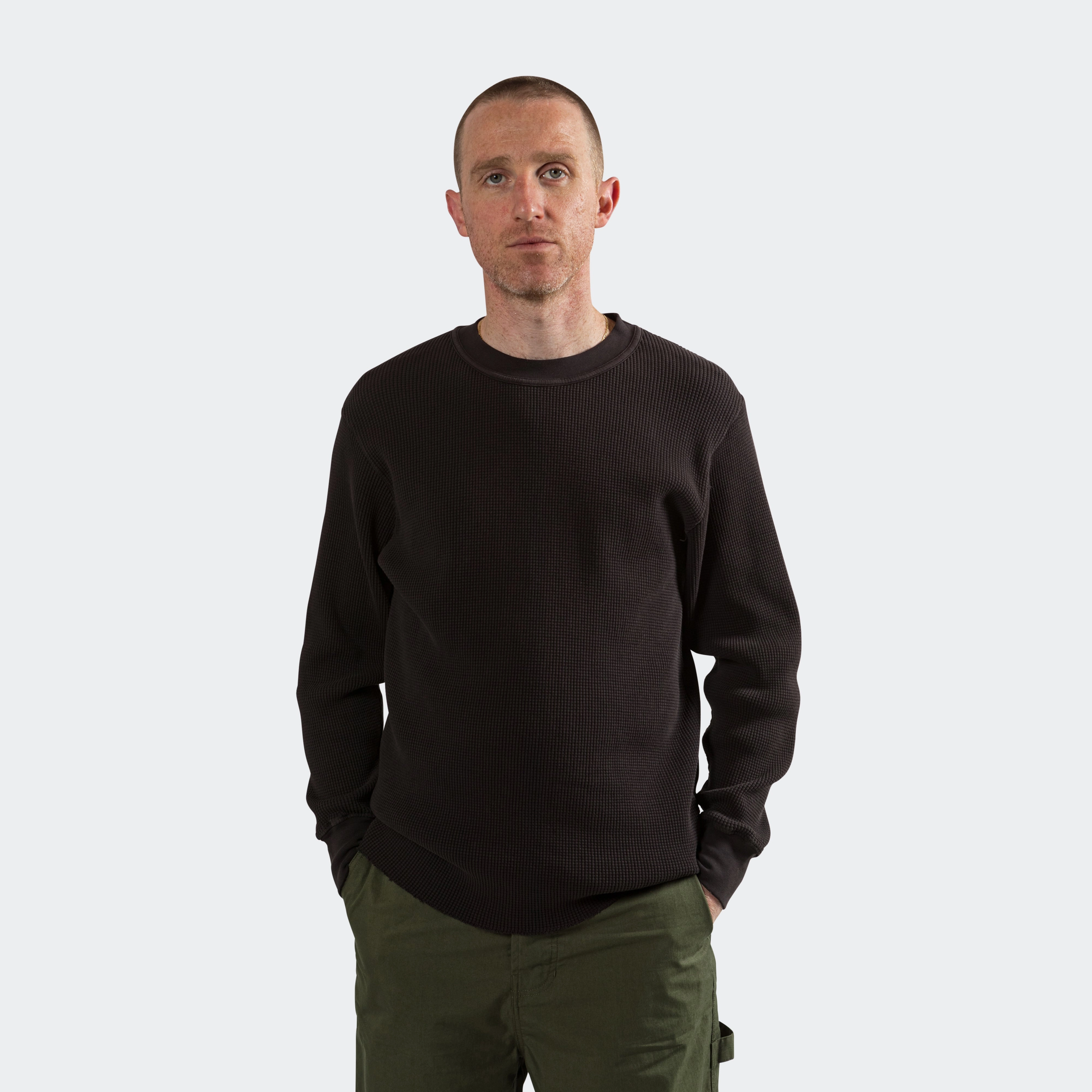 Long Sleeve Thermal - Washed Black Raw edge