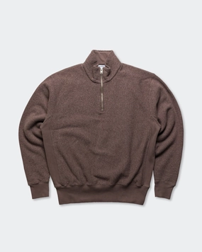 Core Comfort Cold Weather Look Ketel Relaxed Cotton Wool Half Zip Sweatshirt - Walnut