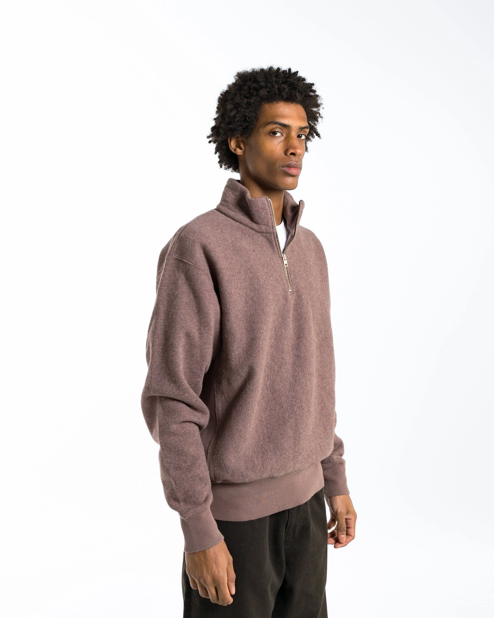 Cozy Warmth Thermal Lining Ketel Relaxed Cotton Wool Half Zip Sweatshirt - Walnut