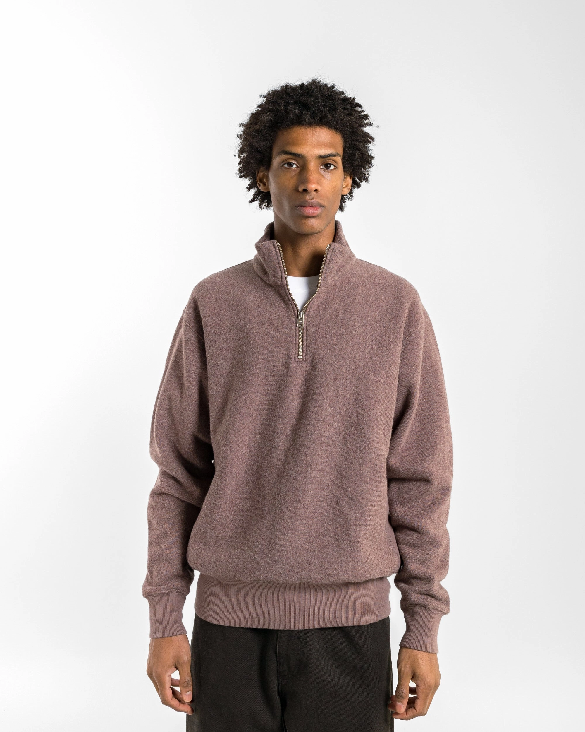 Casual Comfort Ketel Relaxed Cotton Wool Half Zip Sweatshirt - Walnut