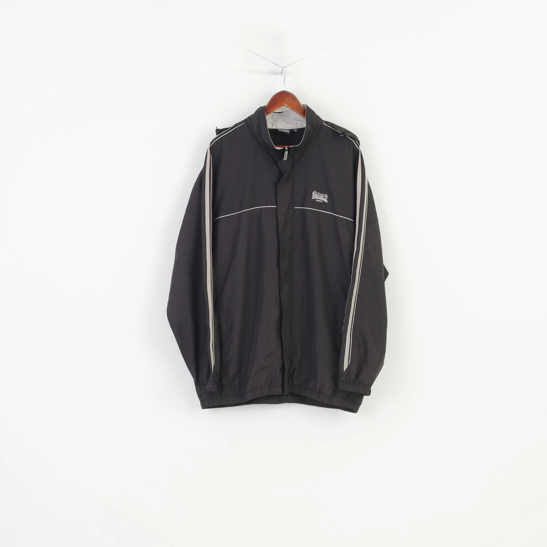 Document Flexible Shoulder Seams Lonsdale Men XXL Jacket Lightweigt Black Outwear Vintage Full Zipper Top