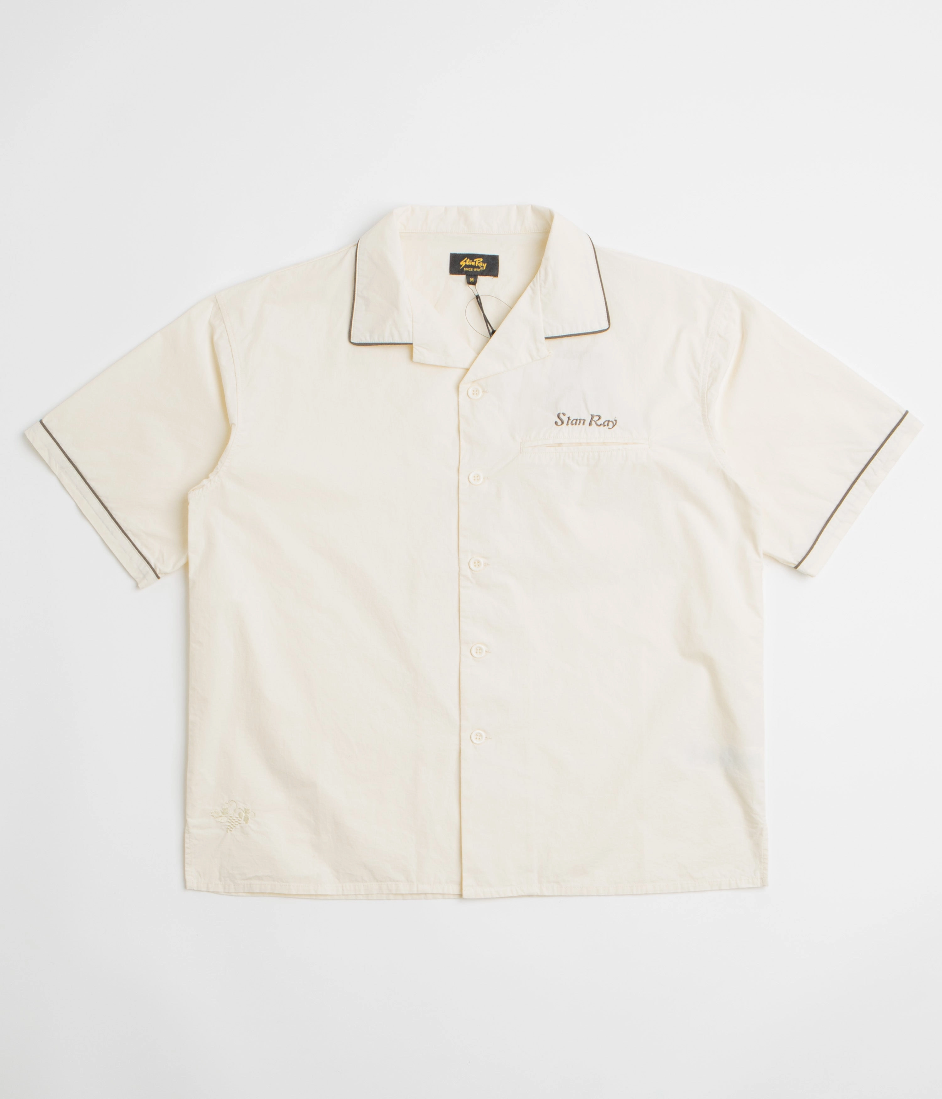 Minimalist fashion Stan Ray Short Sleeve Bowling Shirt - Natural / Matt Black