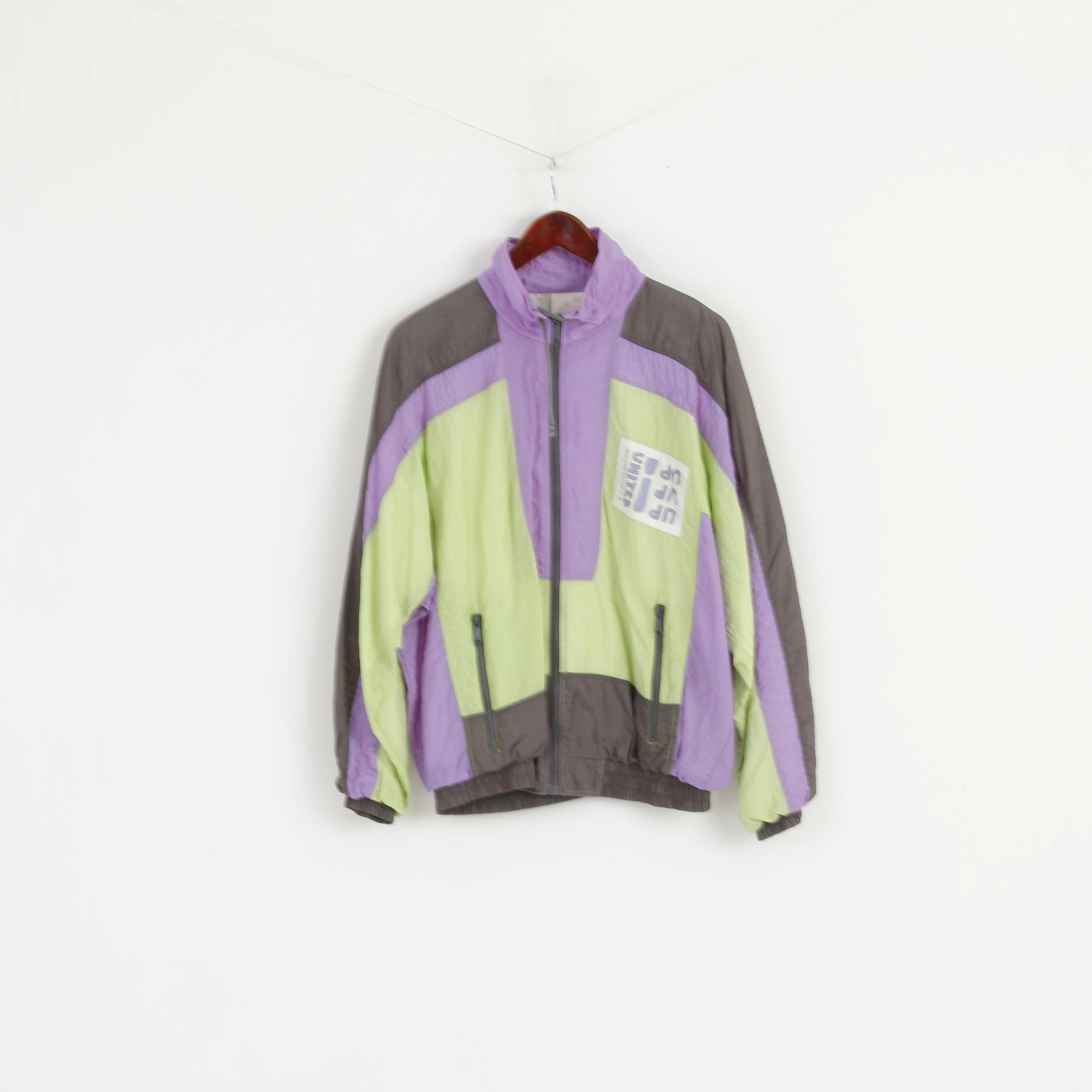 United Movements Men S Jacket Purple Festival Nylon Vintage 80's Zip Up Unisex Track Top Slim Profile AntiPilling Surface Finish