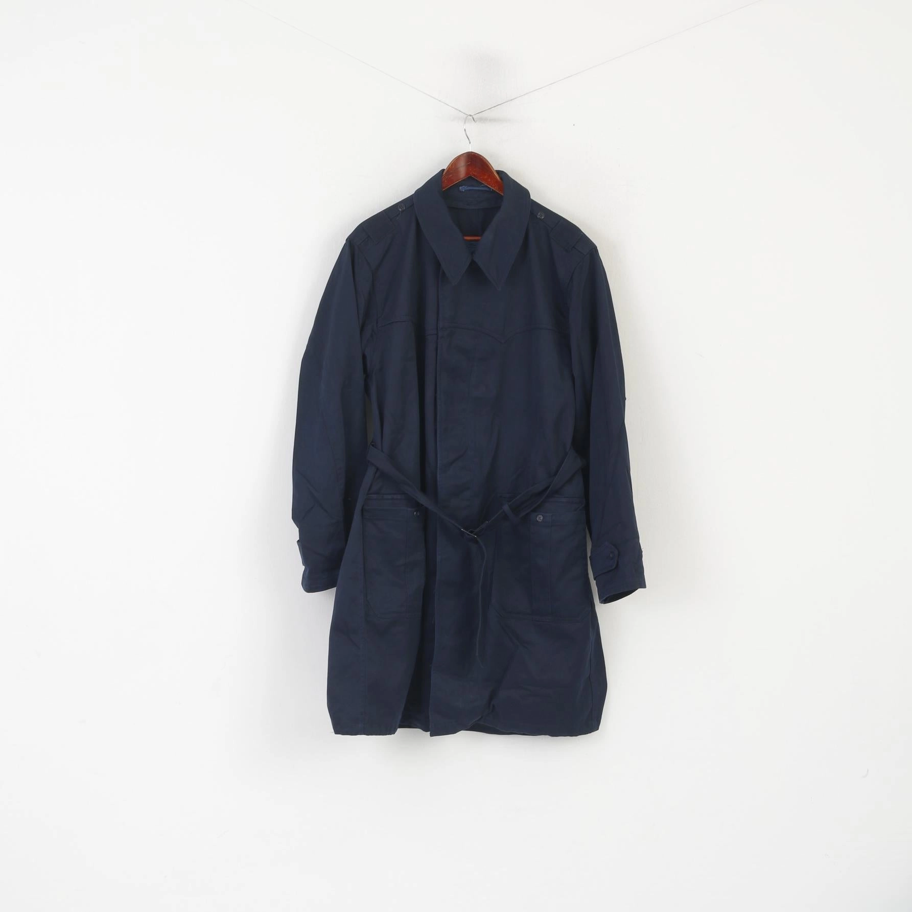 Noise Reducing Zippers Warm Outer Layer Vintage Men L 184 Coat Navy Cotton Military Croatian Belted Maribor 1979 Trench