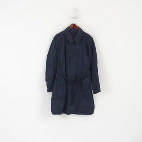Noise Reducing Zippers Warm Outer Layer Vintage Men L 184 Coat Navy Cotton Military Croatian Belted Maribor 1979 Trench