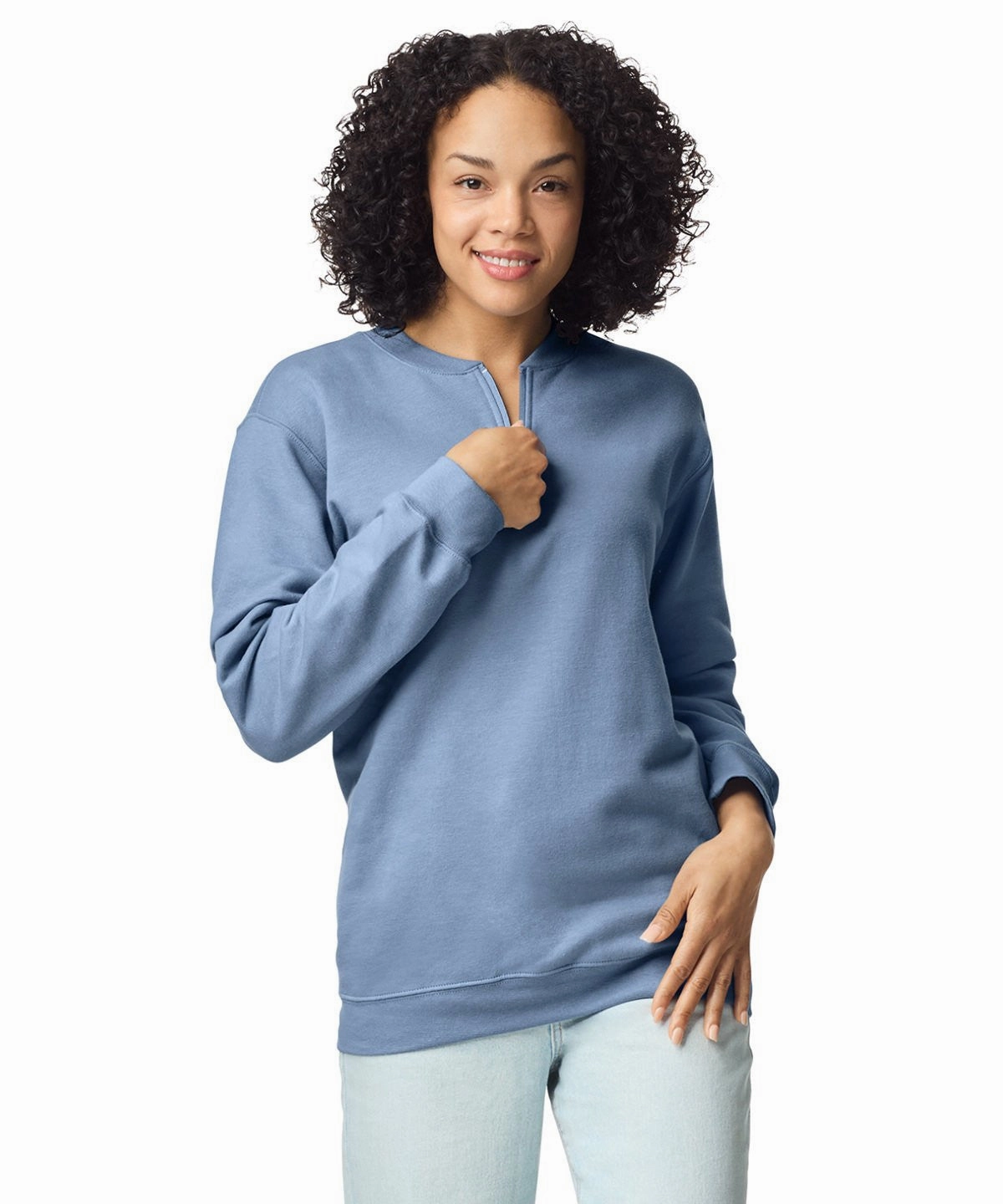 Softstyle Midweight Quarter Zip Sweatshirt | STONE BLUE uncollared