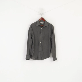 Easy Styling Louis Philippe Men L Casual Shirt Black Check Cotton Pocket Long Sleeve Retro Top