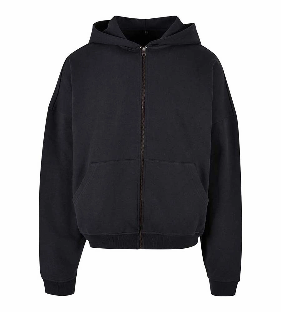 Super Oversized 90s Zip Hoodie | BLACK Everyday Layer Ribbed Hem