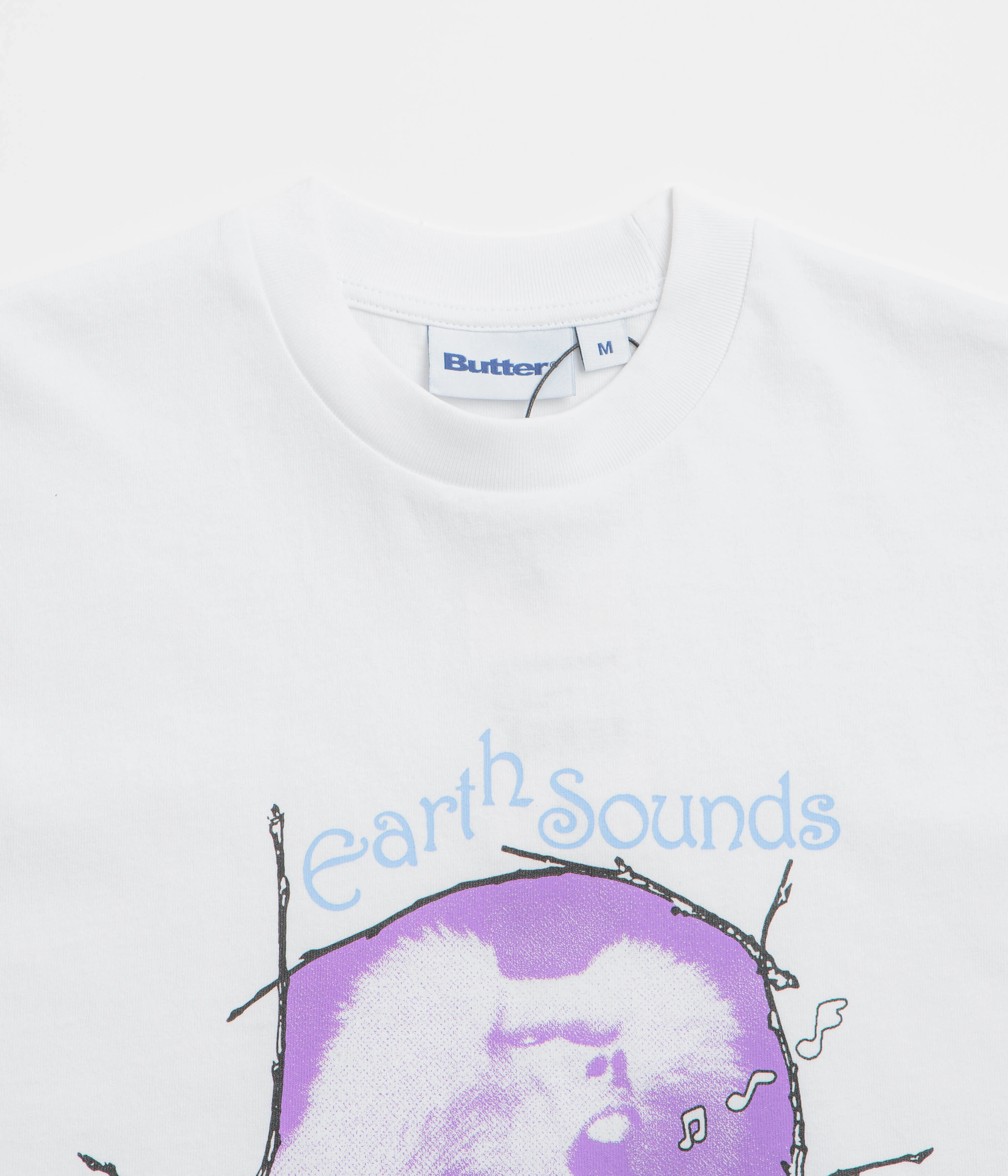 Non Shrink Material Multi Panel Design Butter Goods Earth Sounds T-Shirt - White