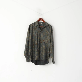 Dickens & Browne Men 4 XL Casual Shirt Green Retro Printed Viscose Long Sleeve Top Fashion Forward Contemporary Fashion