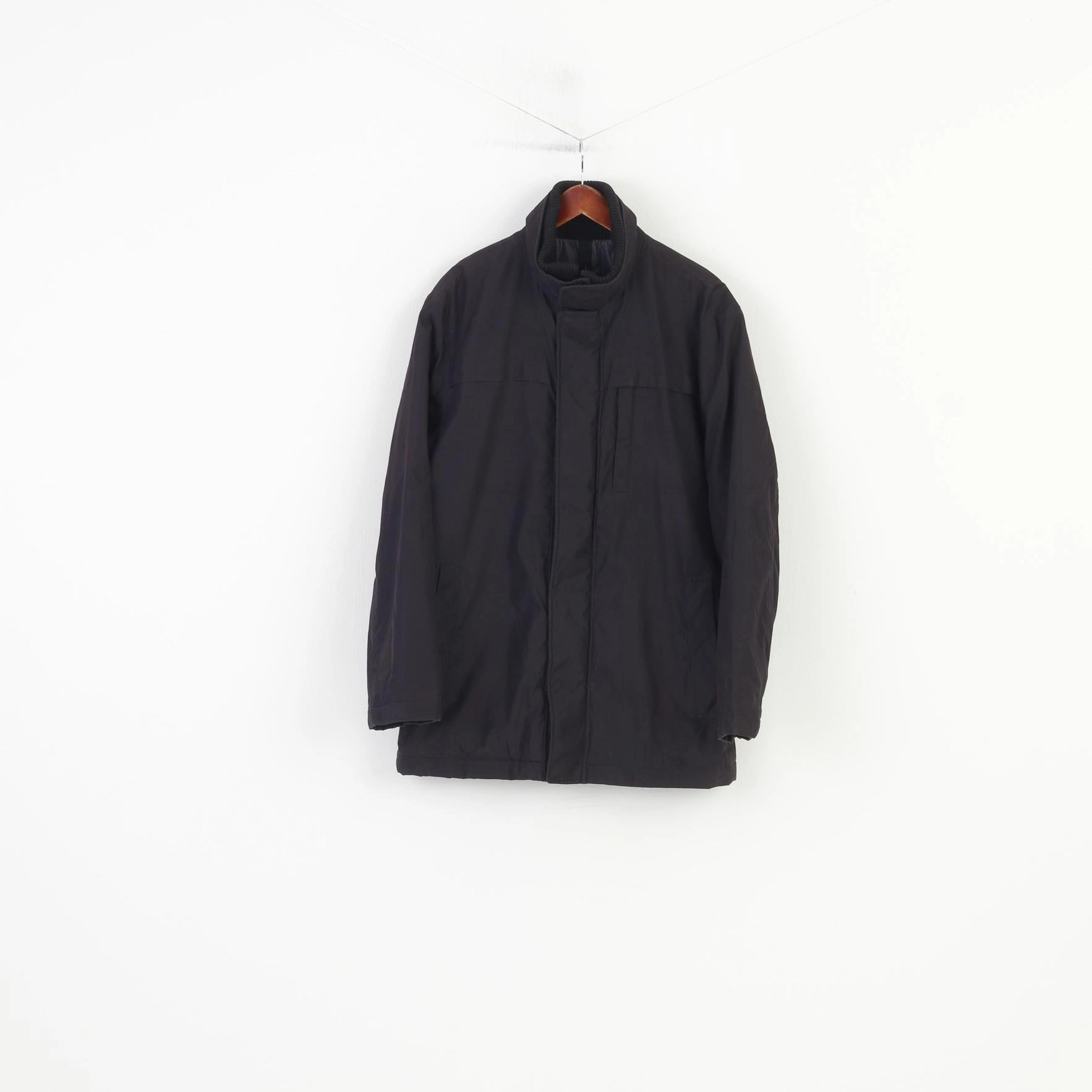 M&S Collection Men M Jacket Black Full Zipper Padded Collar Vintage Outwear Top Utility Piece