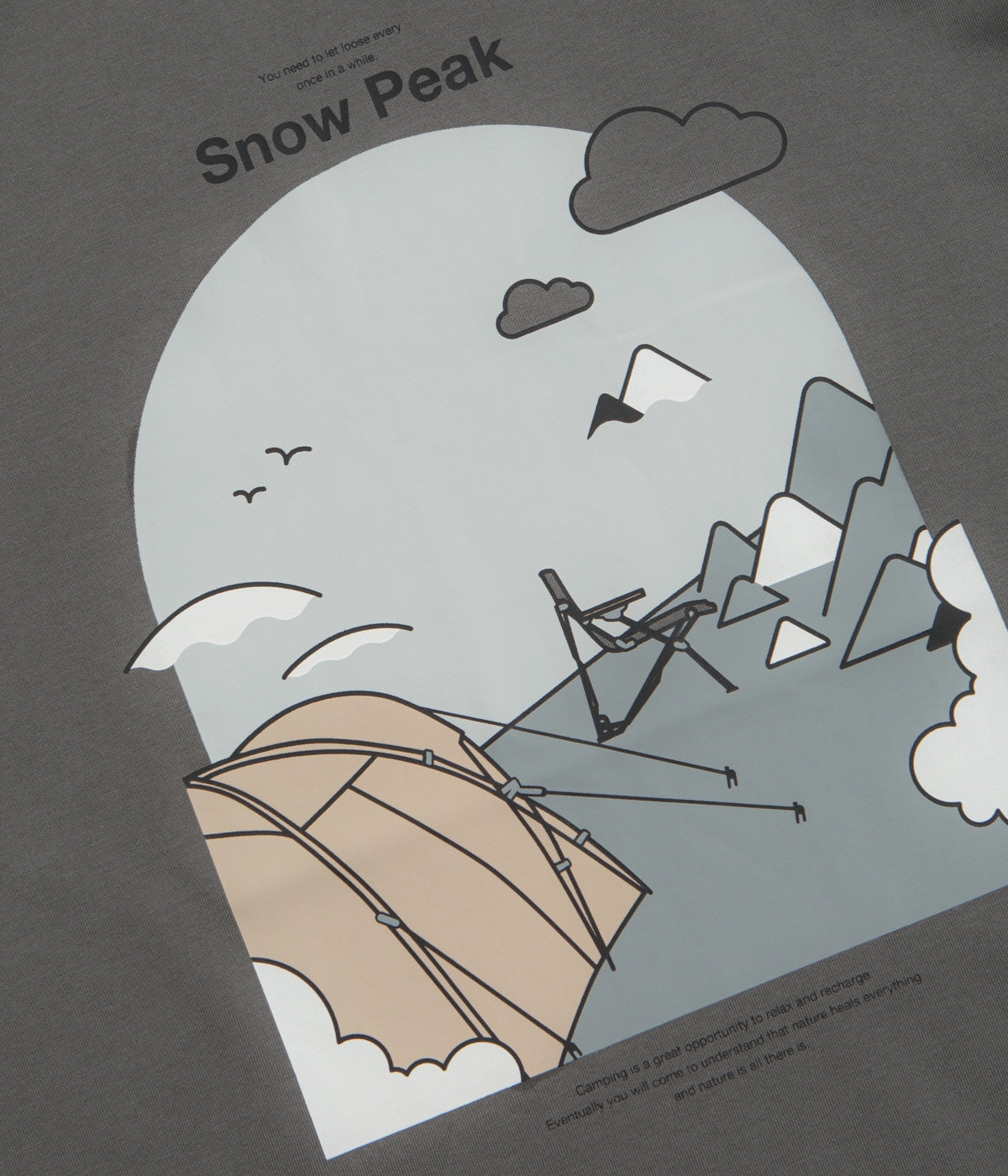 Relaxed Smart Active Trend Snow Peak Camping Graphic T-Shirt - Grey