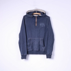 Core Fit Diesel Mens S Sweatshirt Hooded Blue Sportswear Top Zip Neck
