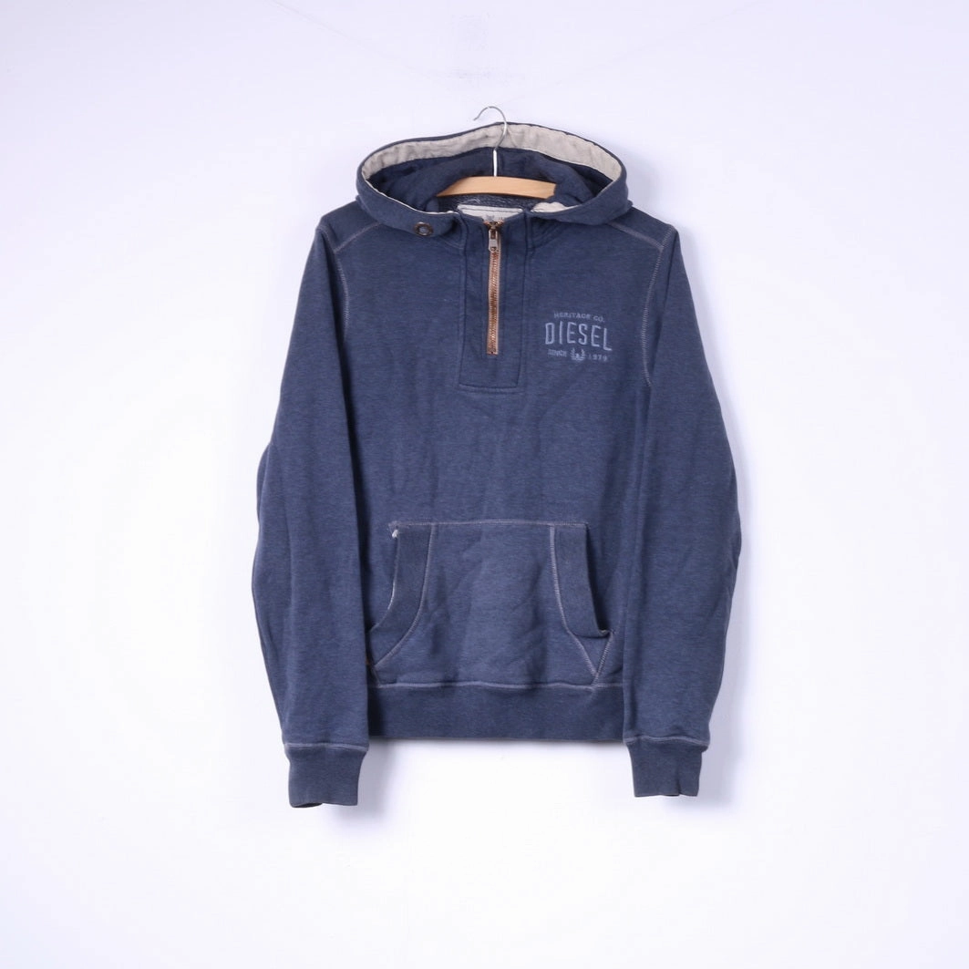 Core Fit Diesel Mens S Sweatshirt Hooded Blue Sportswear Top Zip Neck