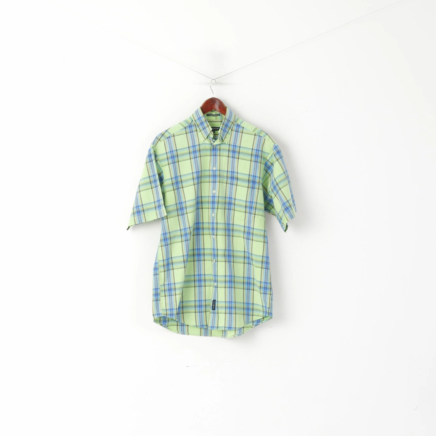 GANT Men S Casual Shirt Green Check Cotton Chamrary Short Sleeve Top Friends Meetup Non Irritating Tags