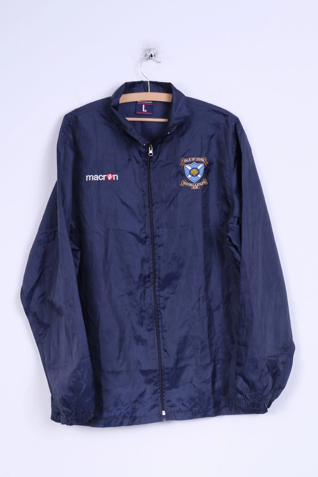 Double Layer Closure Macron Mens L Jacket Vale of Leven Football Club Navy Lightweight Top