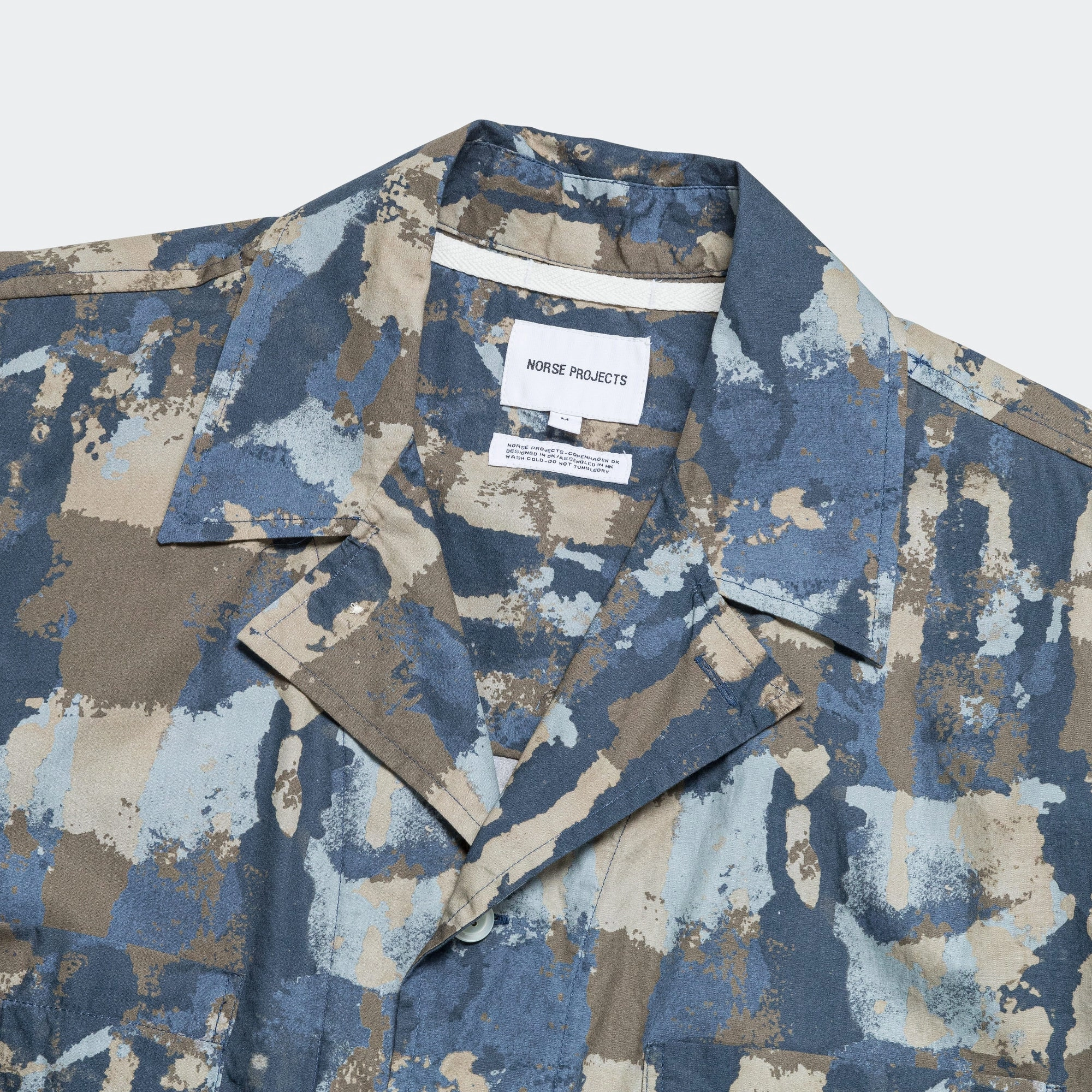 Mads Relaxed Print SS Shirt - Steel Blue Lightweight Weave