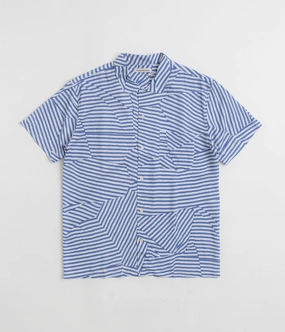 YMC Malick Shirt - Blue / White Linen blend