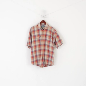 Manchester City Jeans Men L Casual Shirt Orange Vintage Multi Check Short Sleeve Top Modern Look Plus Size Fit